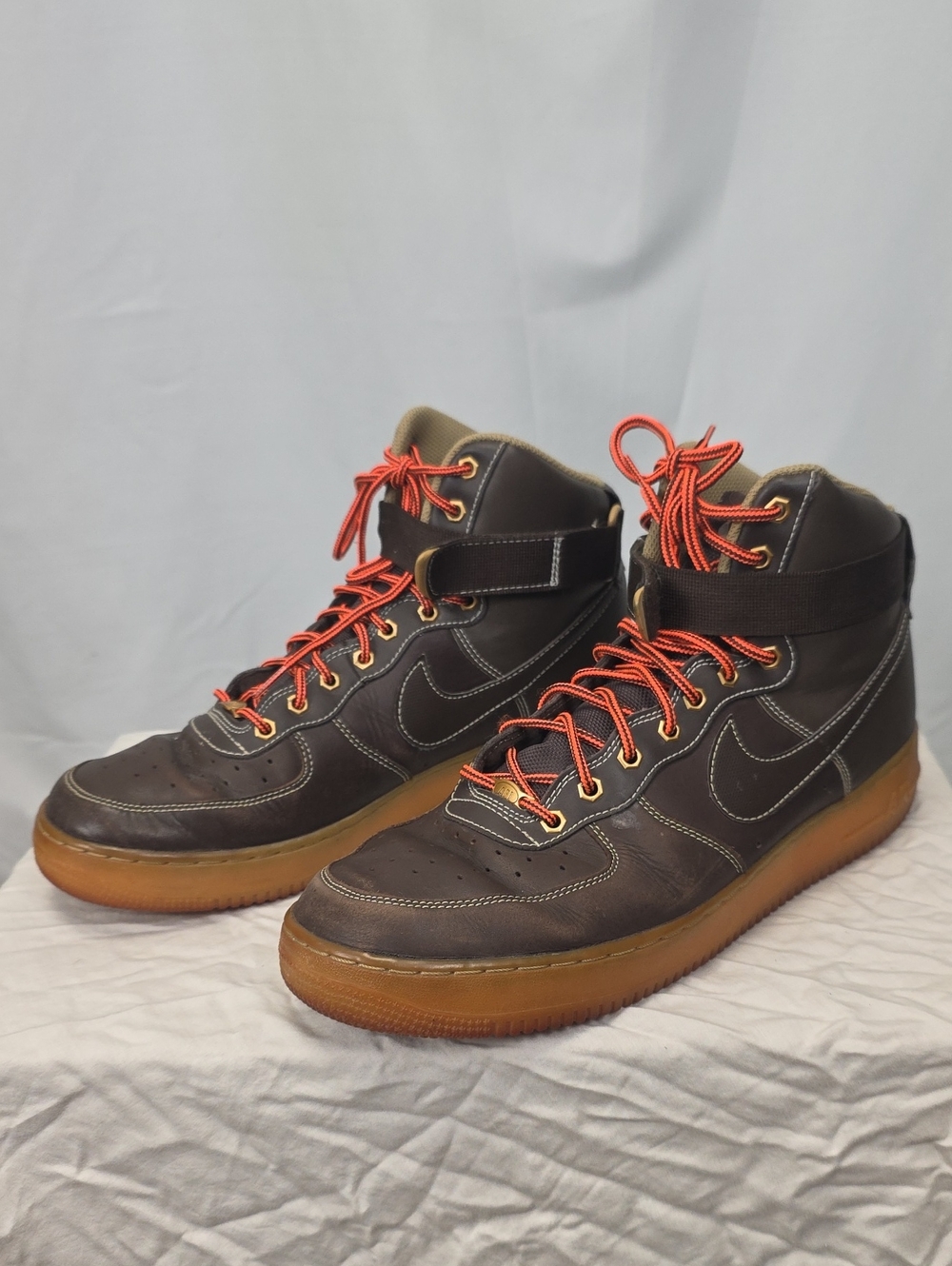 Nike Brown High-Top Sneakers with Orange Laces Size 12
